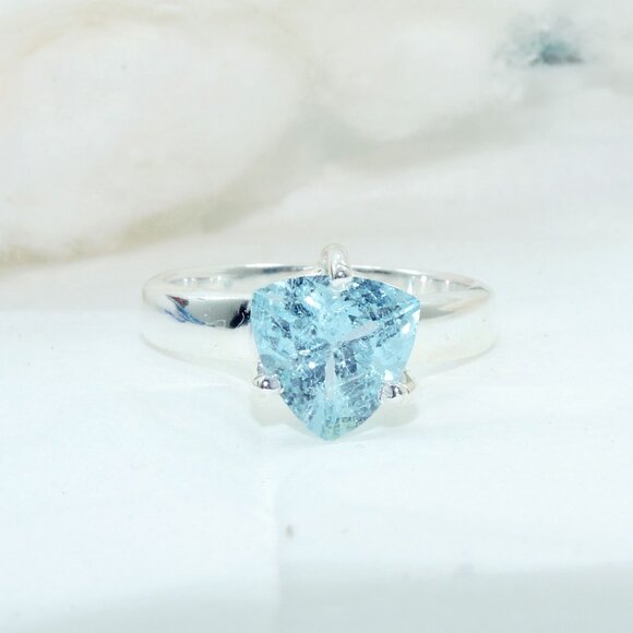 Aquamarine Ring, Aquamarine Gemstone, 925 Sterling Silver, Prong Ring, Size-6US - Picture 3 of 6